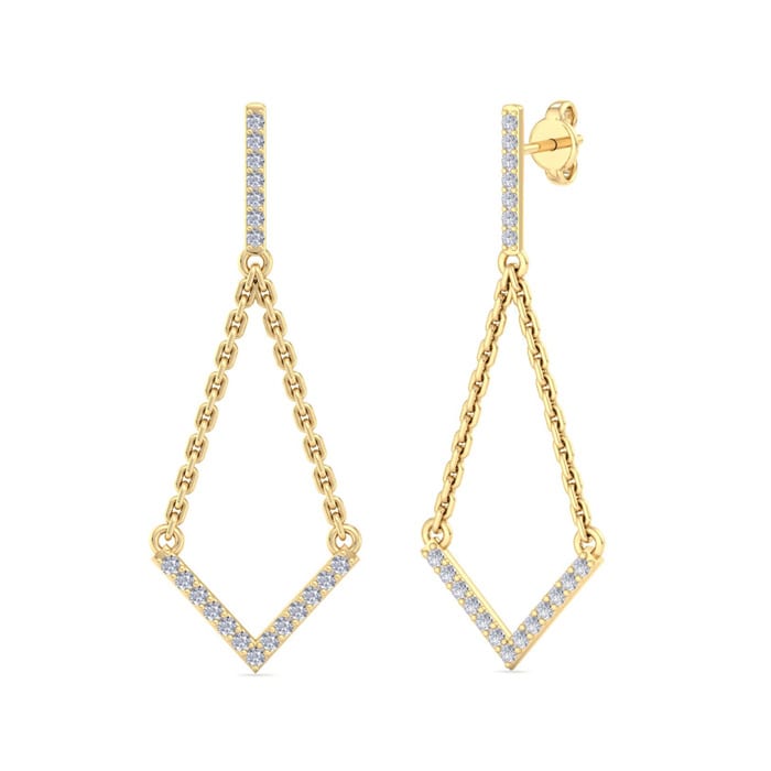 Diamond Drop Earrings: 1/2 Carat Diamond Chandelier Earrings With Chain In 14 Karat Yellow Gold, 1 1/2 Inches