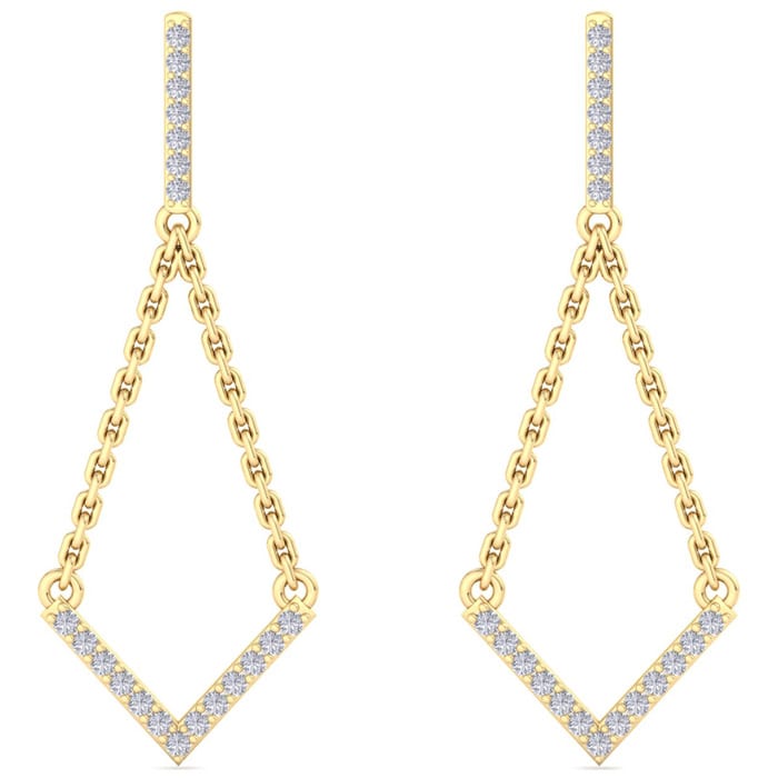 Diamond Drop Earrings: 1/2 Carat Diamond Chandelier Earrings With Chain In 14 Karat Yellow Gold, 1 1/2 Inches