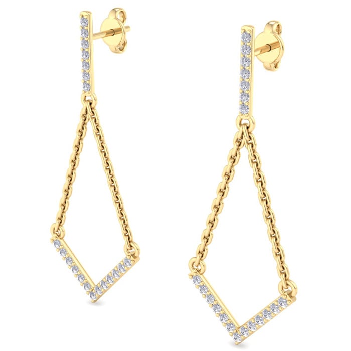 Diamond Drop Earrings: 1/2 Carat Diamond Chandelier Earrings With Chain In 14 Karat Yellow Gold, 1 1/2 Inches