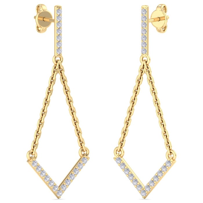Diamond Drop Earrings: 1/2 Carat Diamond Chandelier Earrings With Chain In 14 Karat Yellow Gold, 1 1/2 Inches