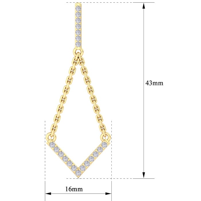 Diamond Drop Earrings: 1/2 Carat Diamond Chandelier Earrings With Chain In 14 Karat Yellow Gold, 1 1/2 Inches