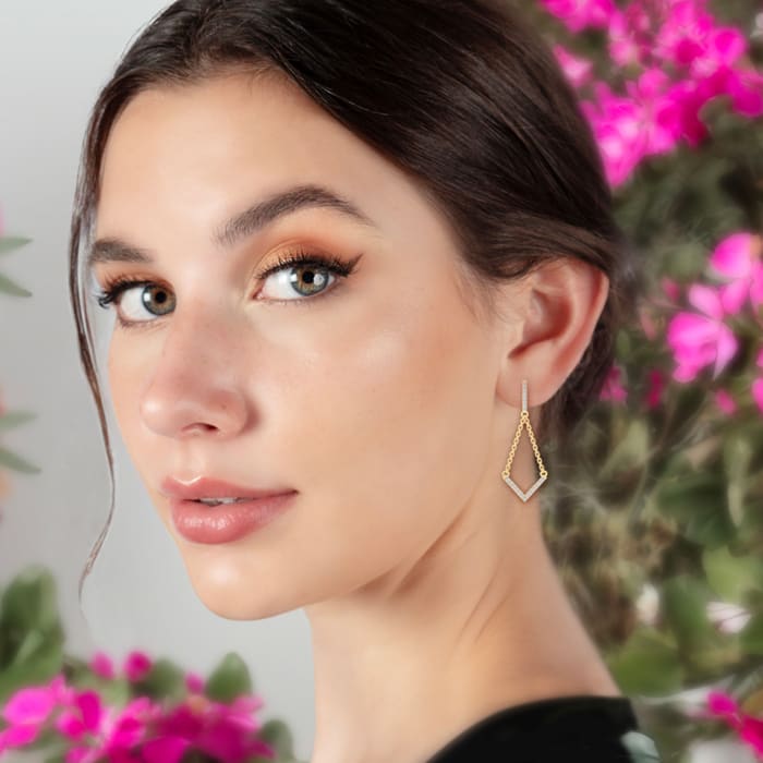 Diamond Drop Earrings: 1/2 Carat Diamond Chandelier Earrings With Chain In 14 Karat Yellow Gold, 1 1/2 Inches