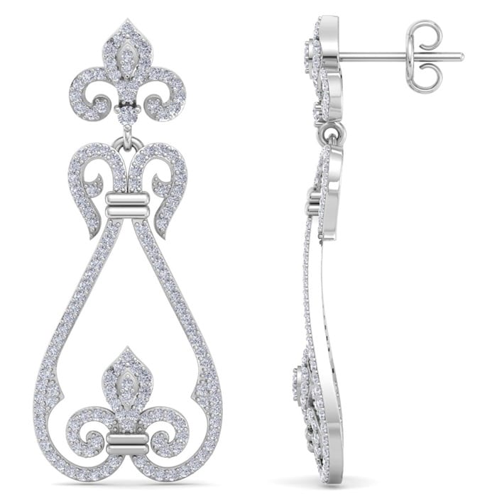 Diamond Drop Earrings: 1 1/5 Carat Diamond Chandelier Earrings In 14 Karat White Gold, 1 1/2 Inches