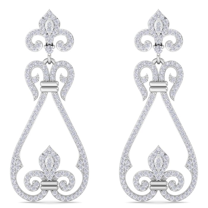Diamond Drop Earrings: 1 1/5 Carat Diamond Chandelier Earrings In 14 Karat White Gold, 1 1/2 Inches