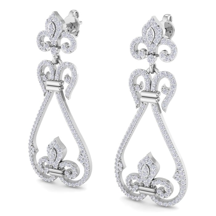 Diamond Drop Earrings: 1 1/5 Carat Diamond Chandelier Earrings In 14 Karat White Gold, 1 1/2 Inches
