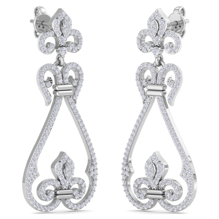 Diamond Drop Earrings: 1 1/5 Carat Diamond Chandelier Earrings In 14 Karat White Gold, 1 1/2 Inches