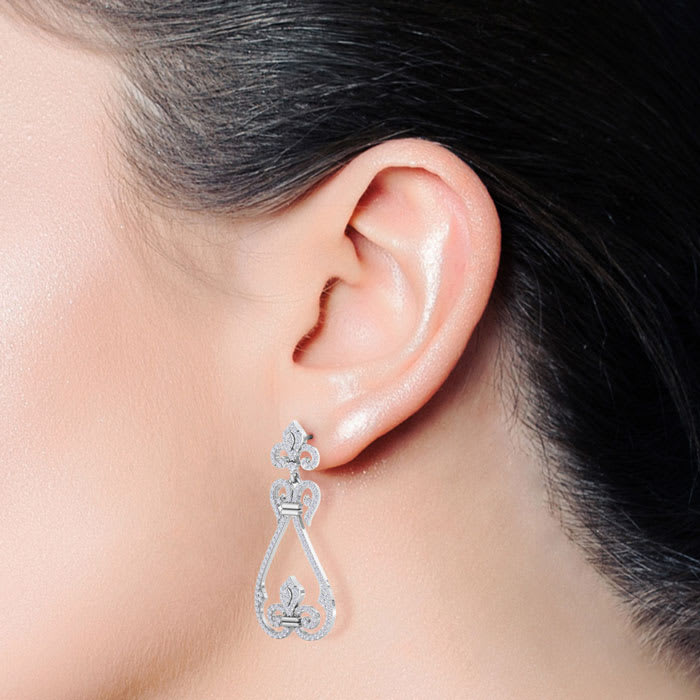 Diamond Drop Earrings: 1 1/5 Carat Diamond Chandelier Earrings In 14 Karat White Gold, 1 1/2 Inches