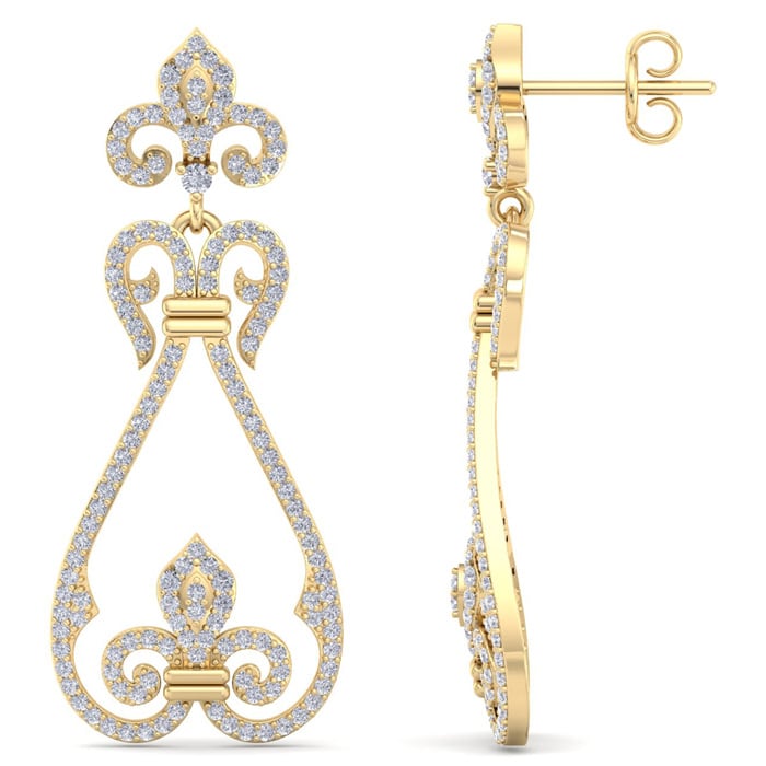 Diamond Drop Earrings: 1 1/5 Carat Diamond Chandelier Earrings In 14 Karat Yellow Gold, 1 1/2 Inches