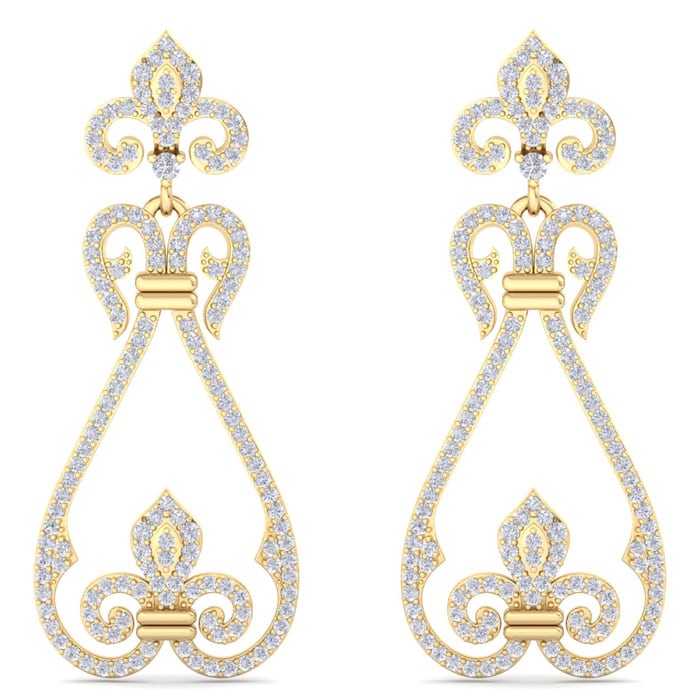 Diamond Drop Earrings: 1 1/5 Carat Diamond Chandelier Earrings In 14 Karat Yellow Gold, 1 1/2 Inches
