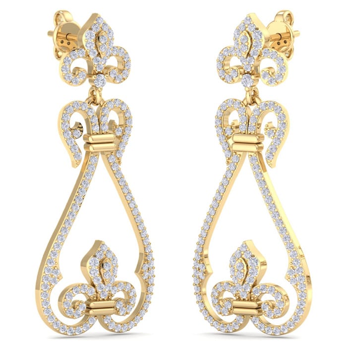 Diamond Drop Earrings: 1 1/5 Carat Diamond Chandelier Earrings In 14 Karat Yellow Gold, 1 1/2 Inches