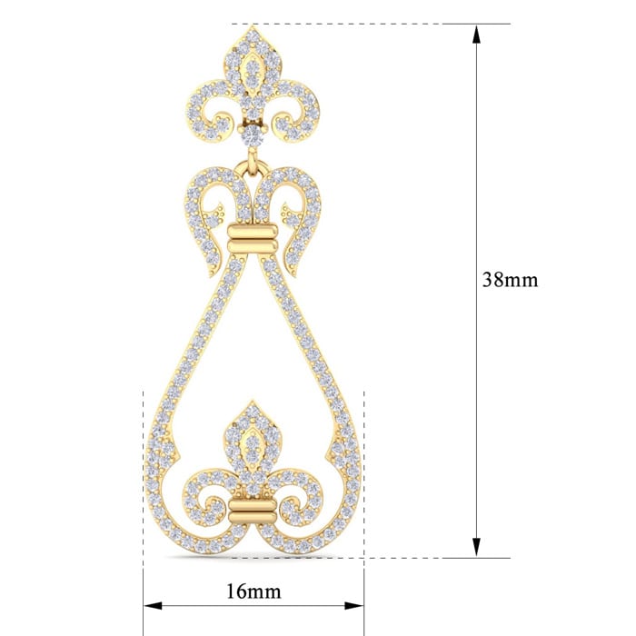 Diamond Drop Earrings: 1 1/5 Carat Diamond Chandelier Earrings In 14 Karat Yellow Gold, 1 1/2 Inches