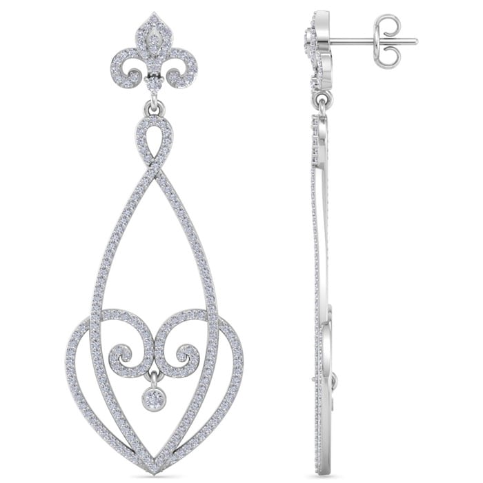 Diamond Drop Earrings: 1 1/2 Carat Diamond Chandelier Earrings In 14 Karat White Gold, 1 1/2 Inches