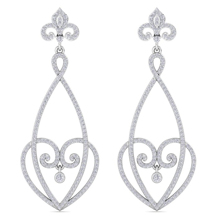 Diamond Drop Earrings: 1 1/2 Carat Diamond Chandelier Earrings In 14 Karat White Gold, 1 1/2 Inches