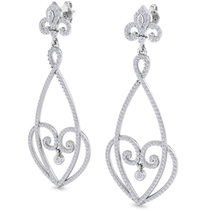 Diamond Drop Earrings: 1 1/2 Carat Diamond Chandelier Earrings In 14 Karat White Gold, 1 1/2 Inches
