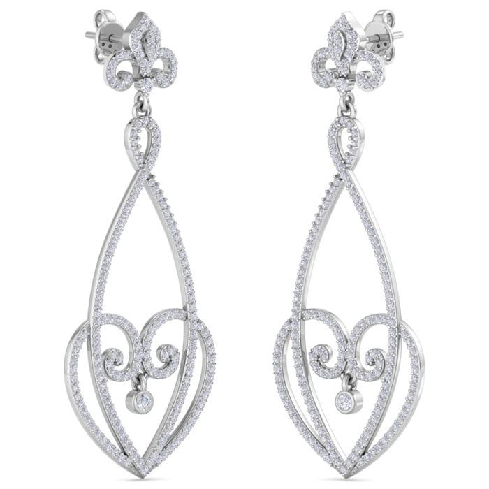 Diamond Drop Earrings: 1 1/2 Carat Diamond Chandelier Earrings In 14 Karat White Gold, 1 1/2 Inches