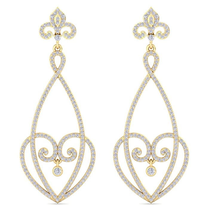 Diamond Drop Earrings: 1 1/2 Carat Diamond Chandelier Earrings In 14 Karat Yellow Gold, 1 1/2 Inches