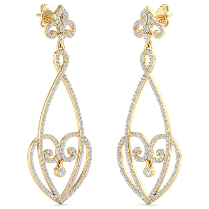Diamond Drop Earrings: 1 1/2 Carat Diamond Chandelier Earrings In 14 Karat Yellow Gold, 1 1/2 Inches