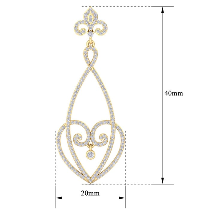 Diamond Drop Earrings: 1 1/2 Carat Diamond Chandelier Earrings In 14 Karat Yellow Gold, 1 1/2 Inches