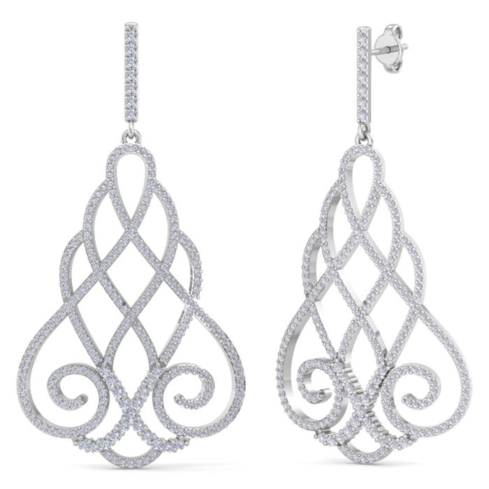 Diamond Drop Earrings: 2 1/3 Carat Diamond Chandelier Earrings In 14 Karat White Gold, 2 Inches