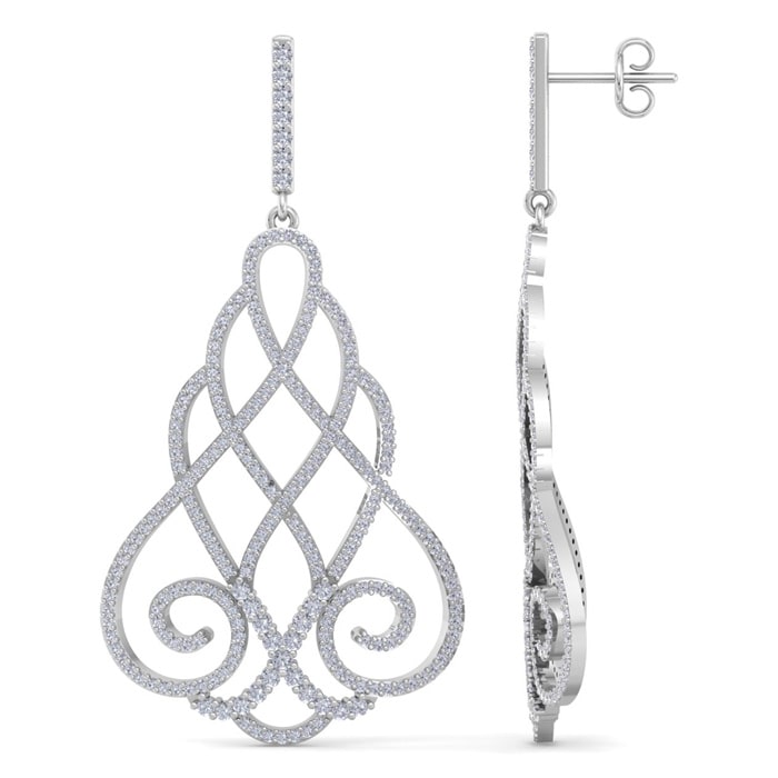 Diamond Drop Earrings: 2 1/3 Carat Diamond Chandelier Earrings In 14 Karat White Gold, 2 Inches