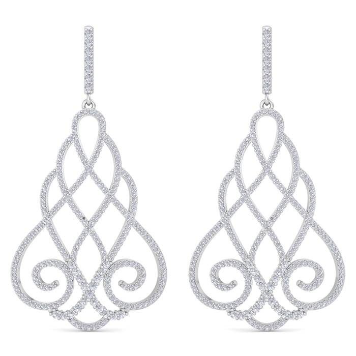 Diamond Drop Earrings: 2 1/3 Carat Diamond Chandelier Earrings In 14 Karat White Gold, 2 Inches
