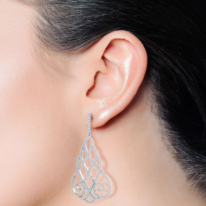 Diamond Drop Earrings: 2 1/3 Carat Diamond Chandelier Earrings In 14 Karat White Gold, 2 Inches