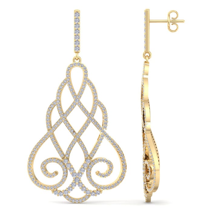 Diamond Drop Earrings: 2 1/3 Carat Diamond Chandelier Earrings In 14 Karat Yellow Gold, 2 Inches