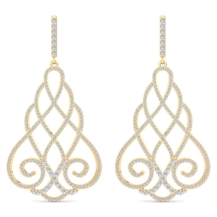 Diamond Drop Earrings: 2 1/3 Carat Diamond Chandelier Earrings In 14 Karat Yellow Gold, 2 Inches