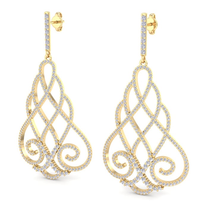 Diamond Drop Earrings: 2 1/3 Carat Diamond Chandelier Earrings In 14 Karat Yellow Gold, 2 Inches