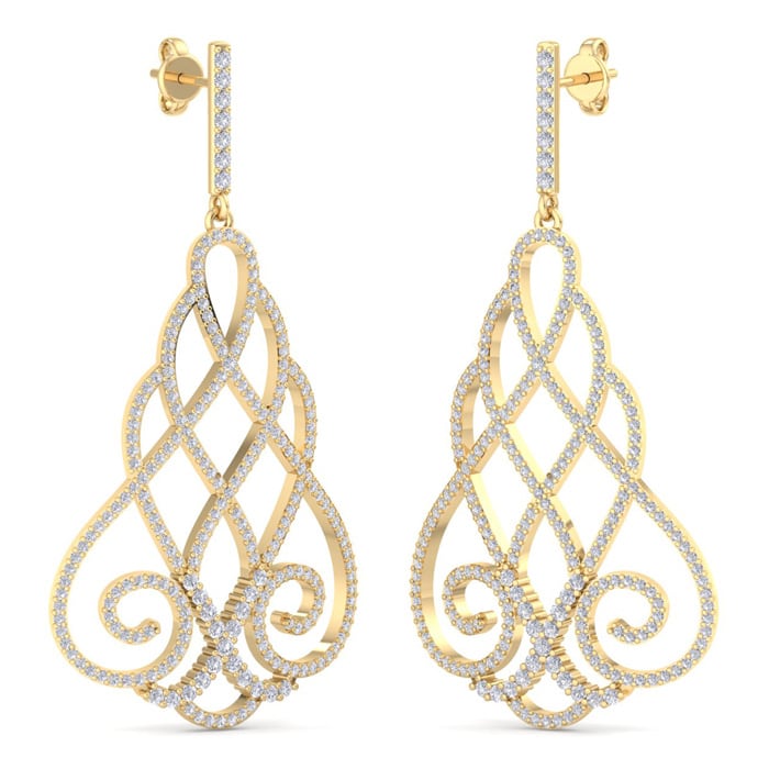 Diamond Drop Earrings: 2 1/3 Carat Diamond Chandelier Earrings In 14 Karat Yellow Gold, 2 Inches