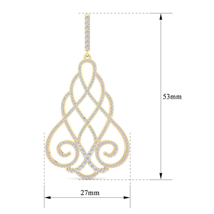 Diamond Drop Earrings: 2 1/3 Carat Diamond Chandelier Earrings In 14 Karat Yellow Gold, 2 Inches