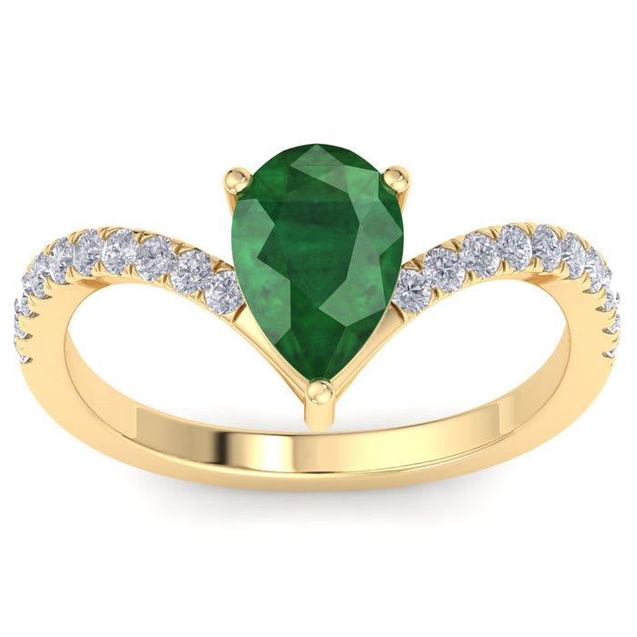 Emerald Ring: 2 Carat Pear Shape Emerald and Diamond Ring