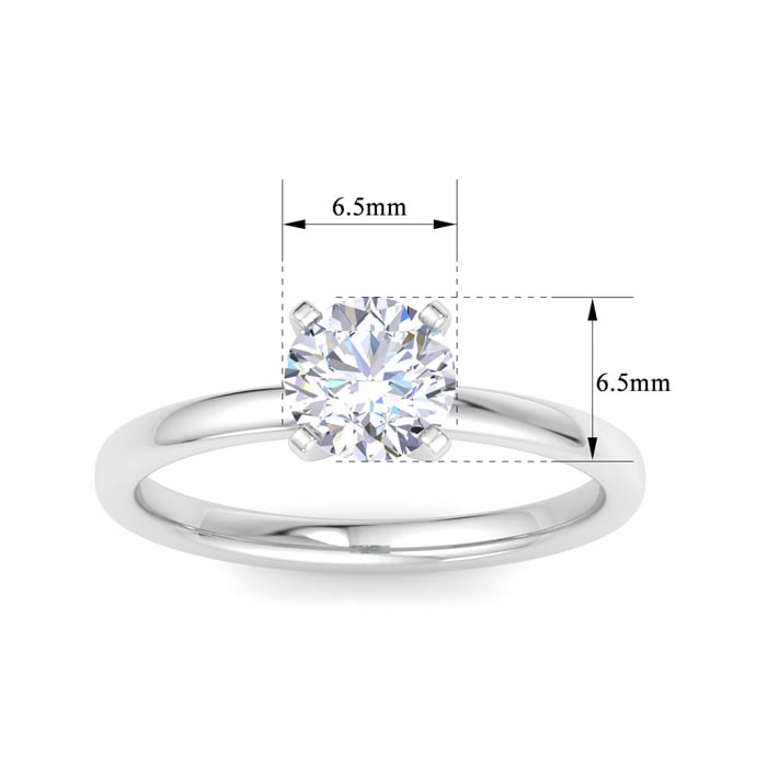 1 Carat Round Shape Lab Grown Diamond Ring In 14K White Gold, Solitaire