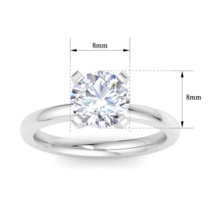 2 Carat Round Shape Lab Grown Diamond Ring In 14K White Gold, Solitaire