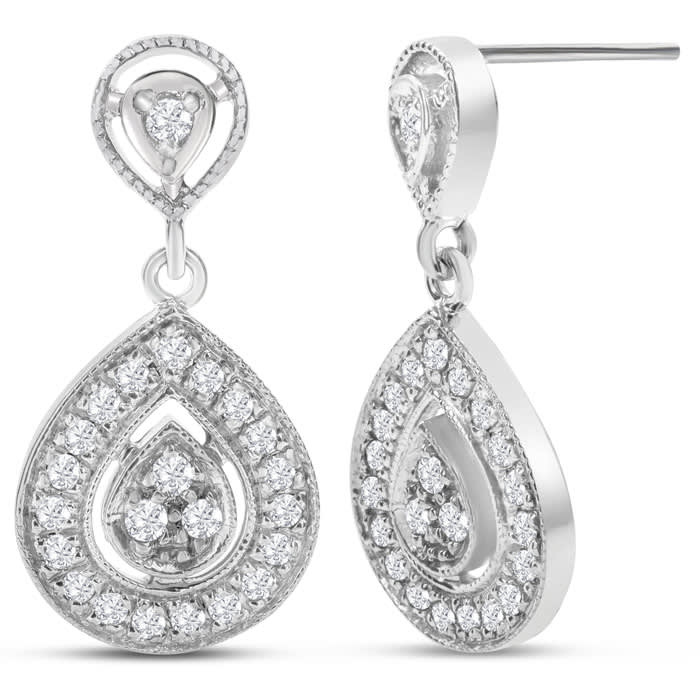 1 2 Carat Diamond Drop Earrings In 14K White Gold 1 Inch
