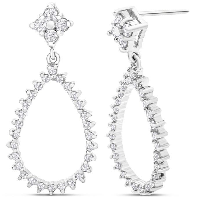 Diamond Drop Earrings: 1/2 Carat Diamond Drop Earrings In 14K White Gold, 1 Inch