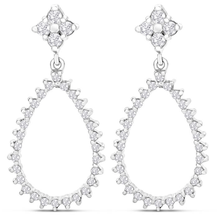 Diamond Drop Earrings: 1/2 Carat Diamond Drop Earrings In 14K White Gold, 1 Inch