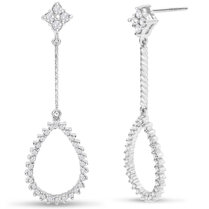 Diamond Drop Earrings: 1/2 Carat Diamond Drop Earrings In 14K White Gold, 1 1/2 Inches
