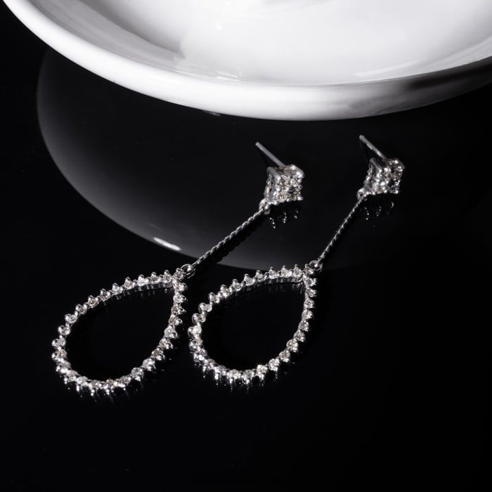 Diamond Drop Earrings: 1/2 Carat Diamond Drop Earrings In 14K White Gold, 1 1/2 Inches