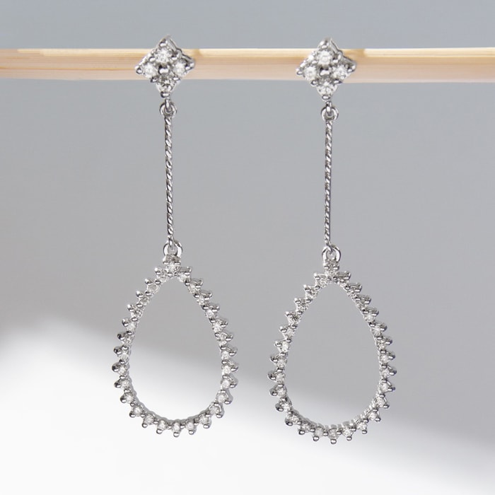 Diamond Drop Earrings: 1/2 Carat Diamond Drop Earrings In 14K White Gold, 1 1/2 Inches