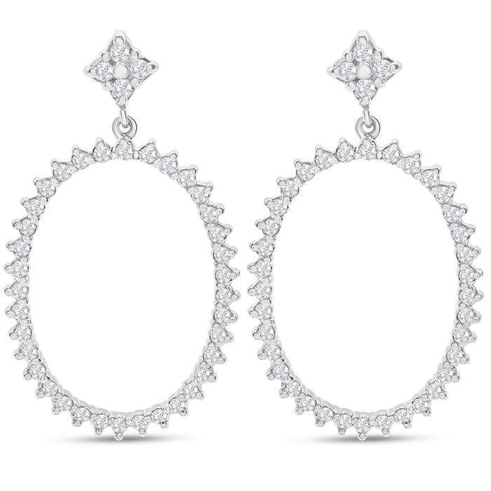 Diamond Drop Earrings: 1 Carat Diamond Drop Earrings In 14K White Gold, 1 1/4 Inches