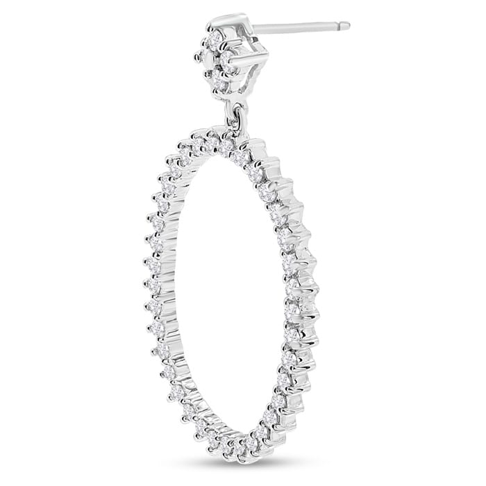 Diamond Drop Earrings: 1 Carat Diamond Drop Earrings In 14K White Gold, 1 1/4 Inches