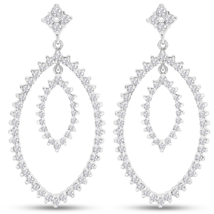 Diamond Drop Earrings: 1 1/2 Carat Diamond Drop Earrings In 14K White Gold, 1 1/2 Inches