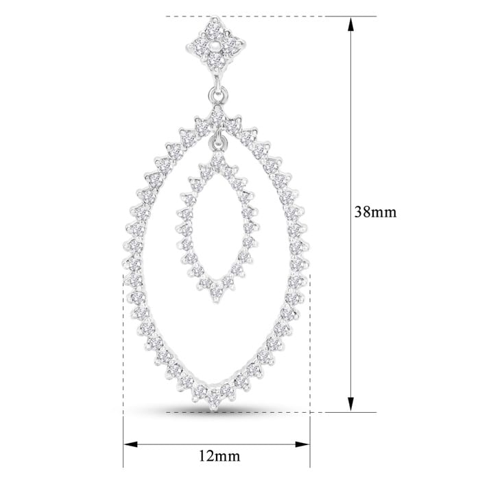 Diamond Drop Earrings: 1 1/2 Carat Diamond Drop Earrings In 14K White Gold, 1 1/2 Inches