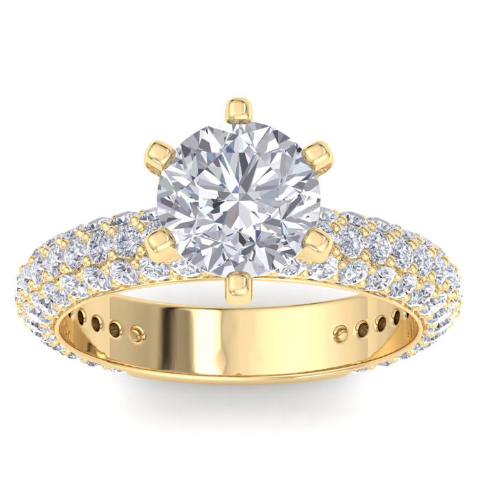 3 Carat Round Shape Moissanite Engagement Ring In 14K Yellow Gold