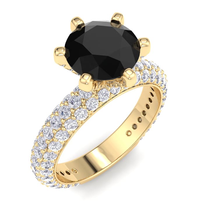 3 Carat Round Shape Black Moissanite Engagement Ring In 14K Yellow Gold