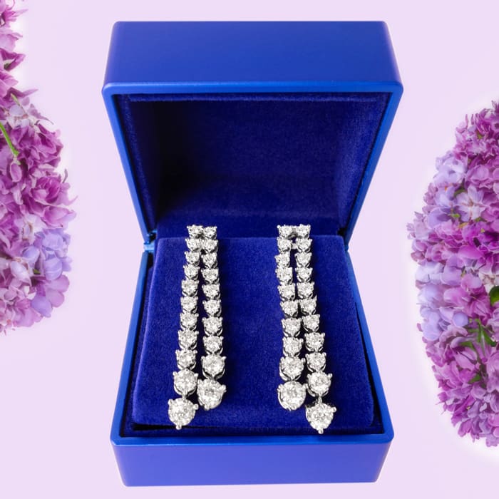 Diamond Drop Earrings: 4 Carat Diamond Drop Earrings In 14K White Gold, 2 Inches