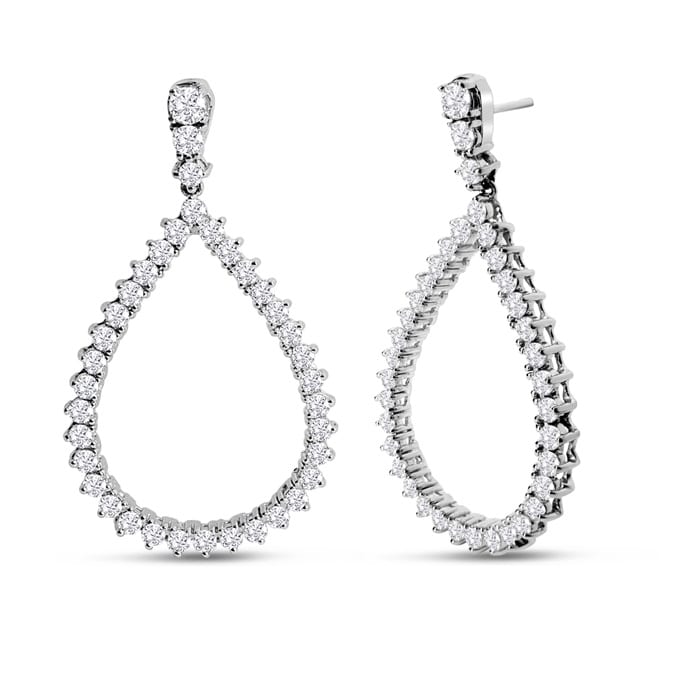 Diamond Drop Earrings: 3 Carat Diamond Drop Earrings In 14K White Gold, 1 1/2 Inches