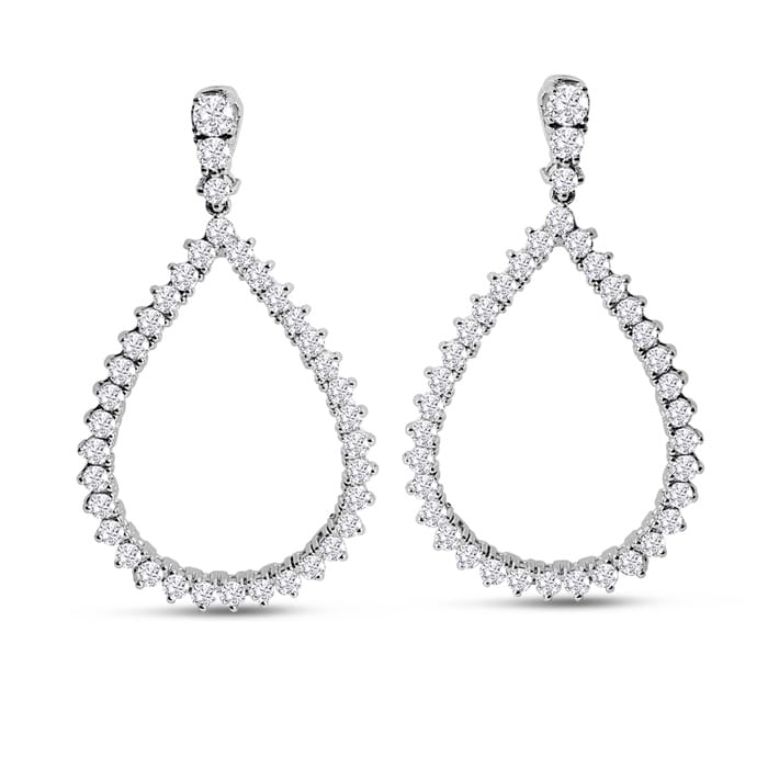 Diamond Drop Earrings: 3 Carat Diamond Drop Earrings In 14K White Gold, 1 1/2 Inches
