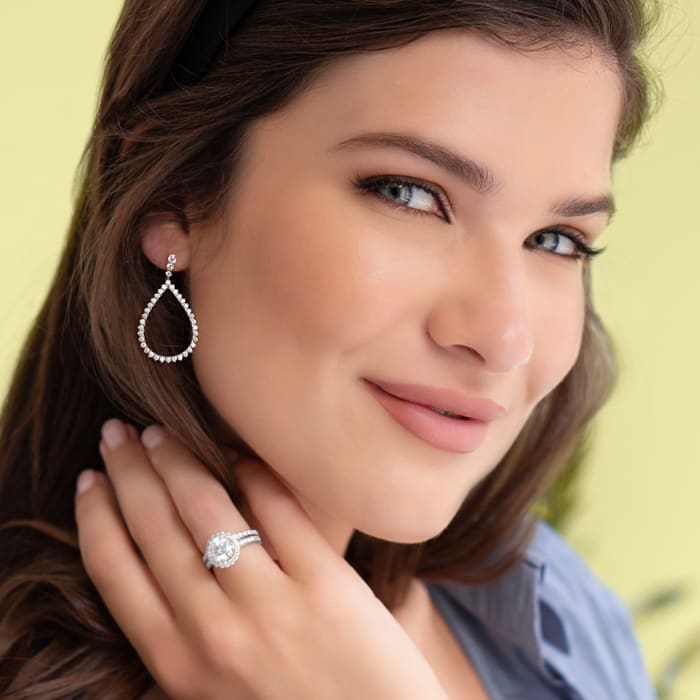 Diamond Drop Earrings: 3 Carat Diamond Drop Earrings In 14K White Gold, 1 1/2 Inches